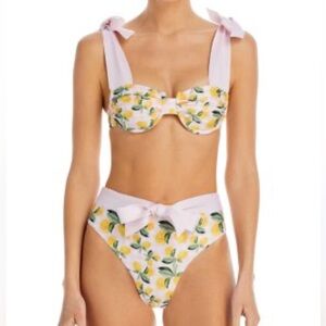 CAPITTANA Lina Lemon Vichy High-Waist Bikini Set with Bow Shoulder Straps